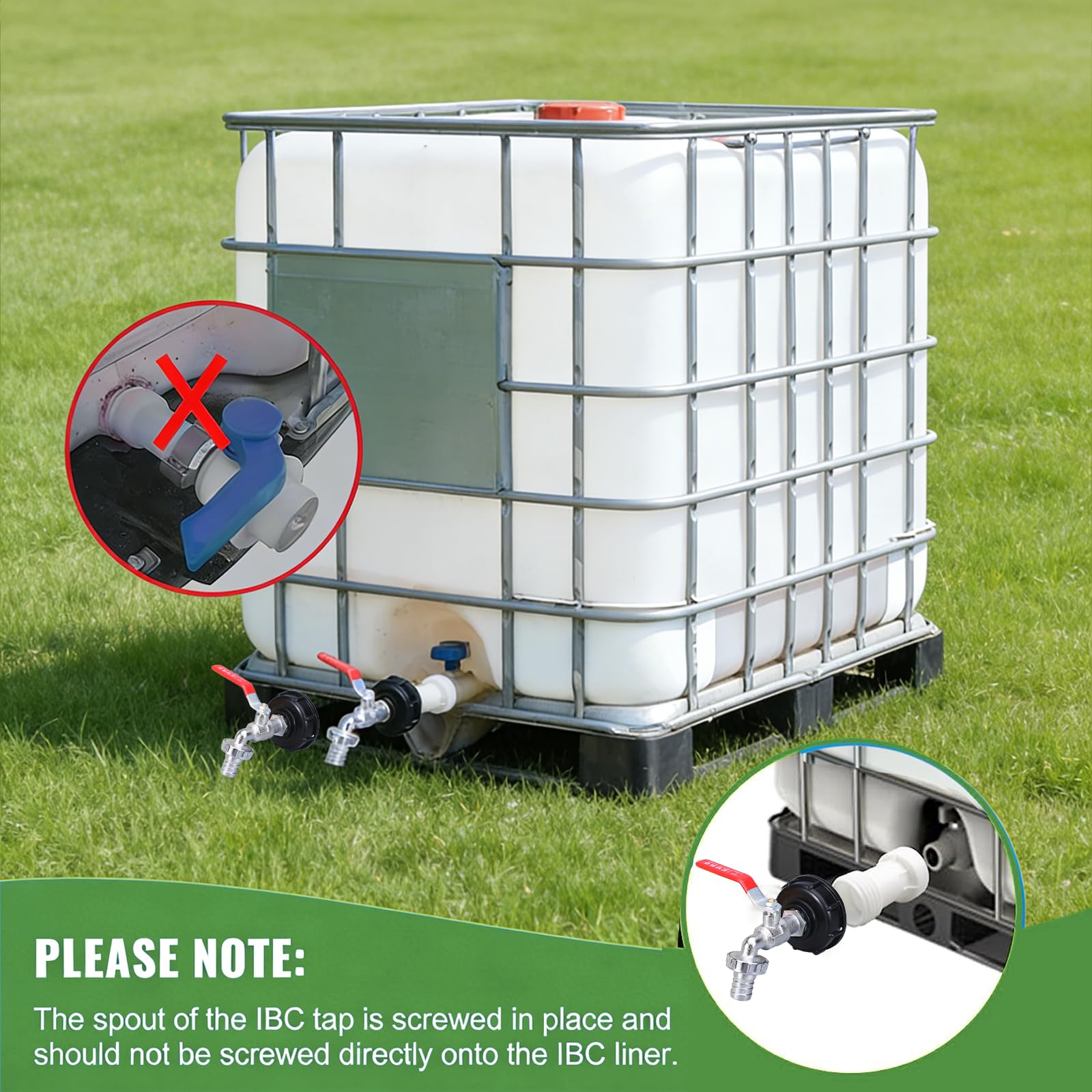IBC Container Accessori, IBC Rubinetto di Scarico Set, mit Chiavi Tappo del Tamburo, Raccordo Cisterna 1000 Litri, Adattatore Rubinetto Pollici in Lega 1/2, per Cisternetta Serbatoio Acqua Piovana