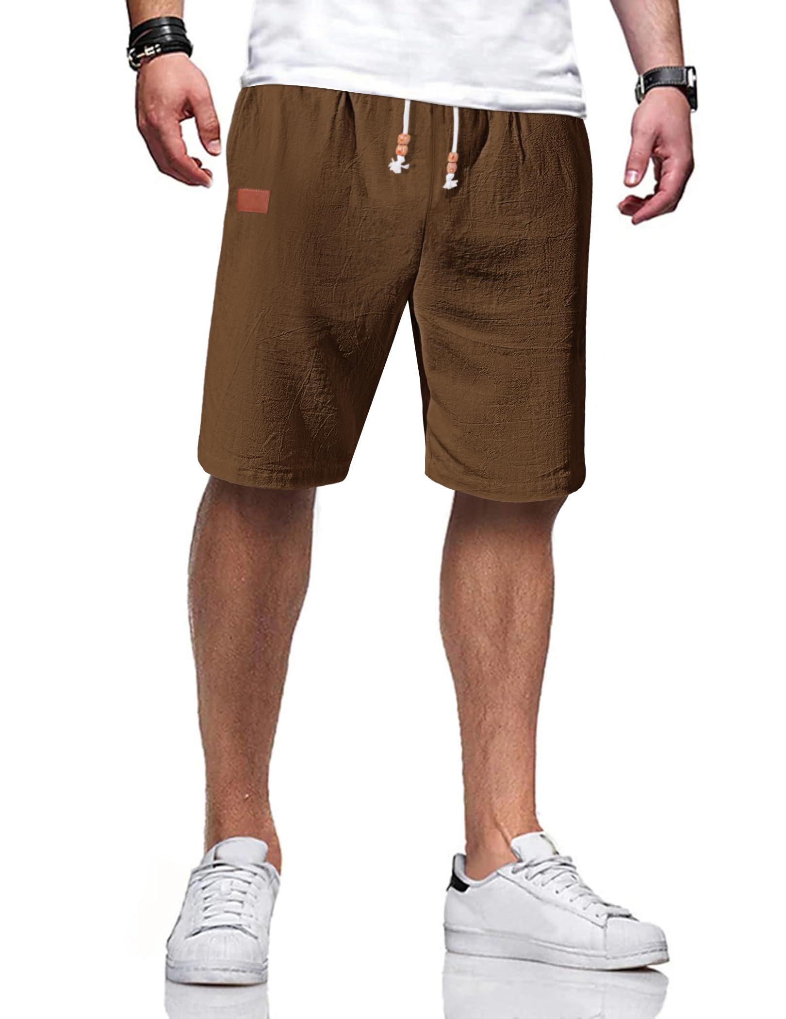 TARAINYA Leinen Kurze Hosen Herren Baumwolle mit Gummizug Freizeithose Shorts Herren Sommer Casual Leicht mit Taschen