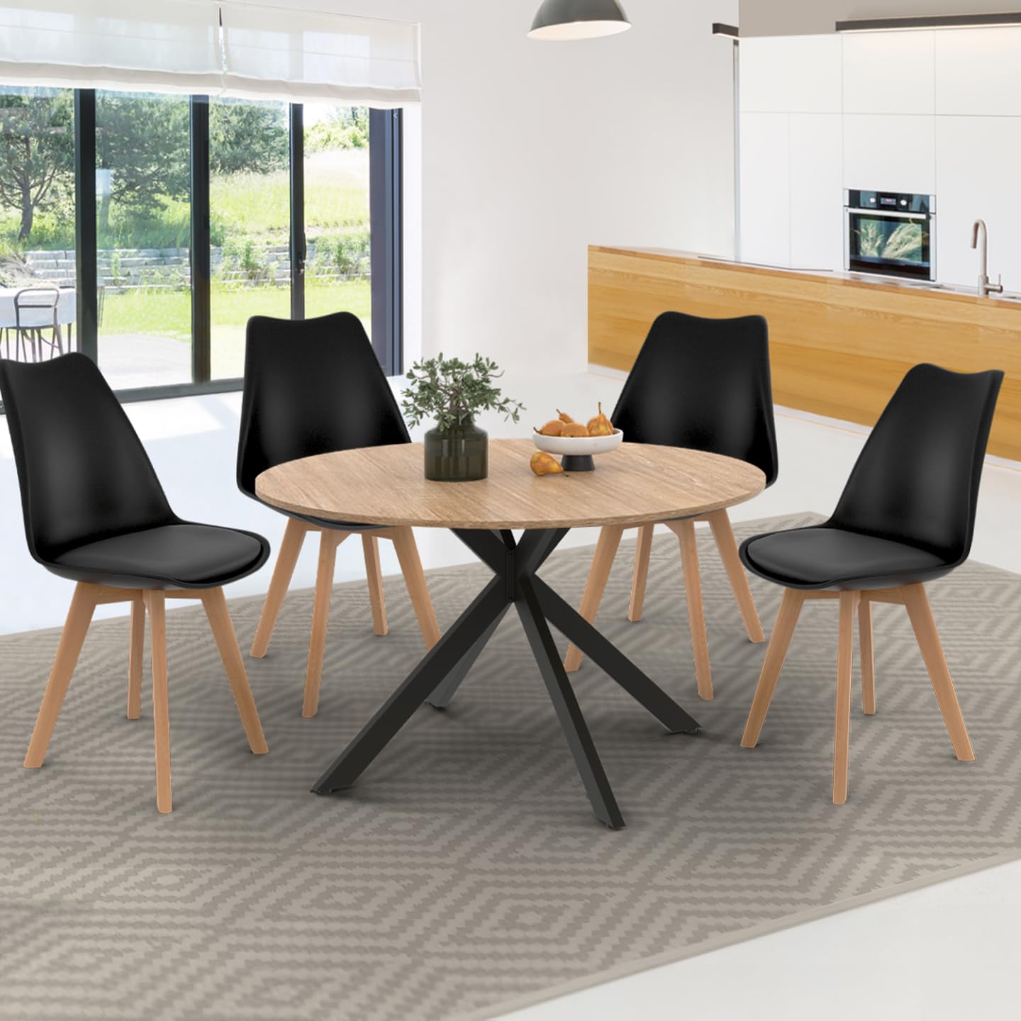 IDMarket - Table à Manger Extensible Ronde Alix 4-8 Personnes Pied araignée Bois et Noir 110-150 cm