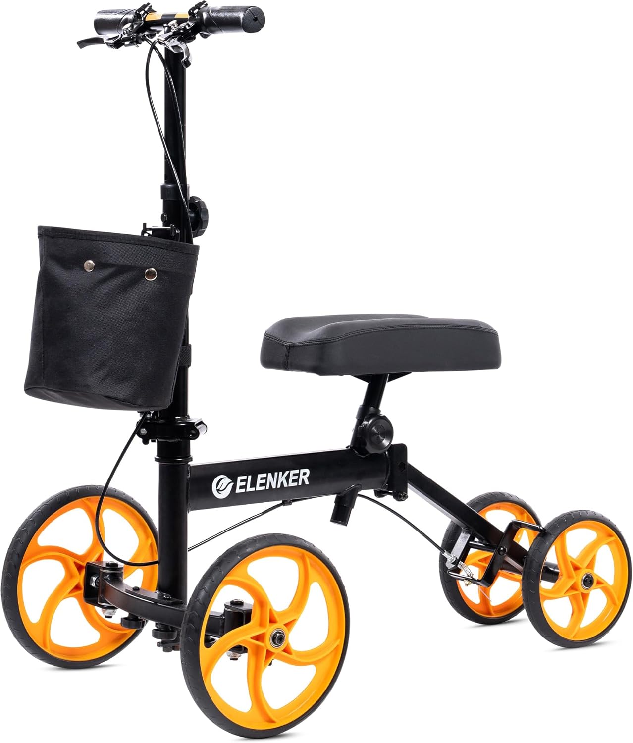 ELENKER Premium Knee Scooter Steerable Knee Walker for Foot Surgery Foldable Scooter with Dual Braking System and Removable Storage Broken Foot Black