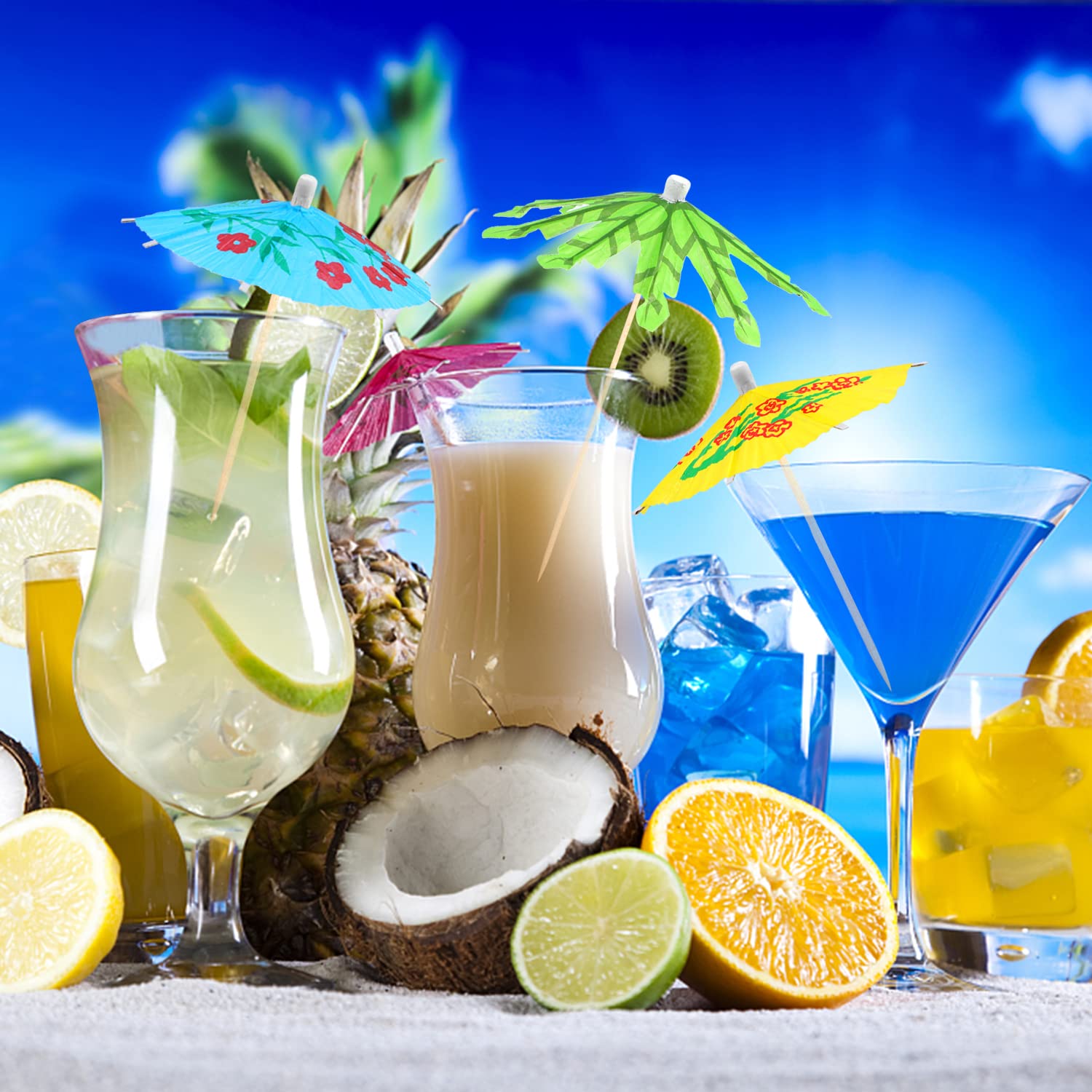 160 Pcs Cocktail Accessories Kit - 60 Drink Umbrellas, 100 Bamboo Picks, Tropical Party Decor