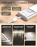 Vista 3 de Iluminación para debajo del gabinete, luz recargable con sensor de movimiento para interiores, paquete de 4 luces magnéticas regulables, luces
