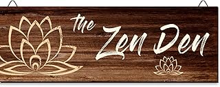 The Zen Den Wooden Wall Sign, 13.7 x 4.7 Inches Hippie Room Decoration with Hooks, Hanging Meditation Accessories Decor for Chakra, Spiritual Room Accents