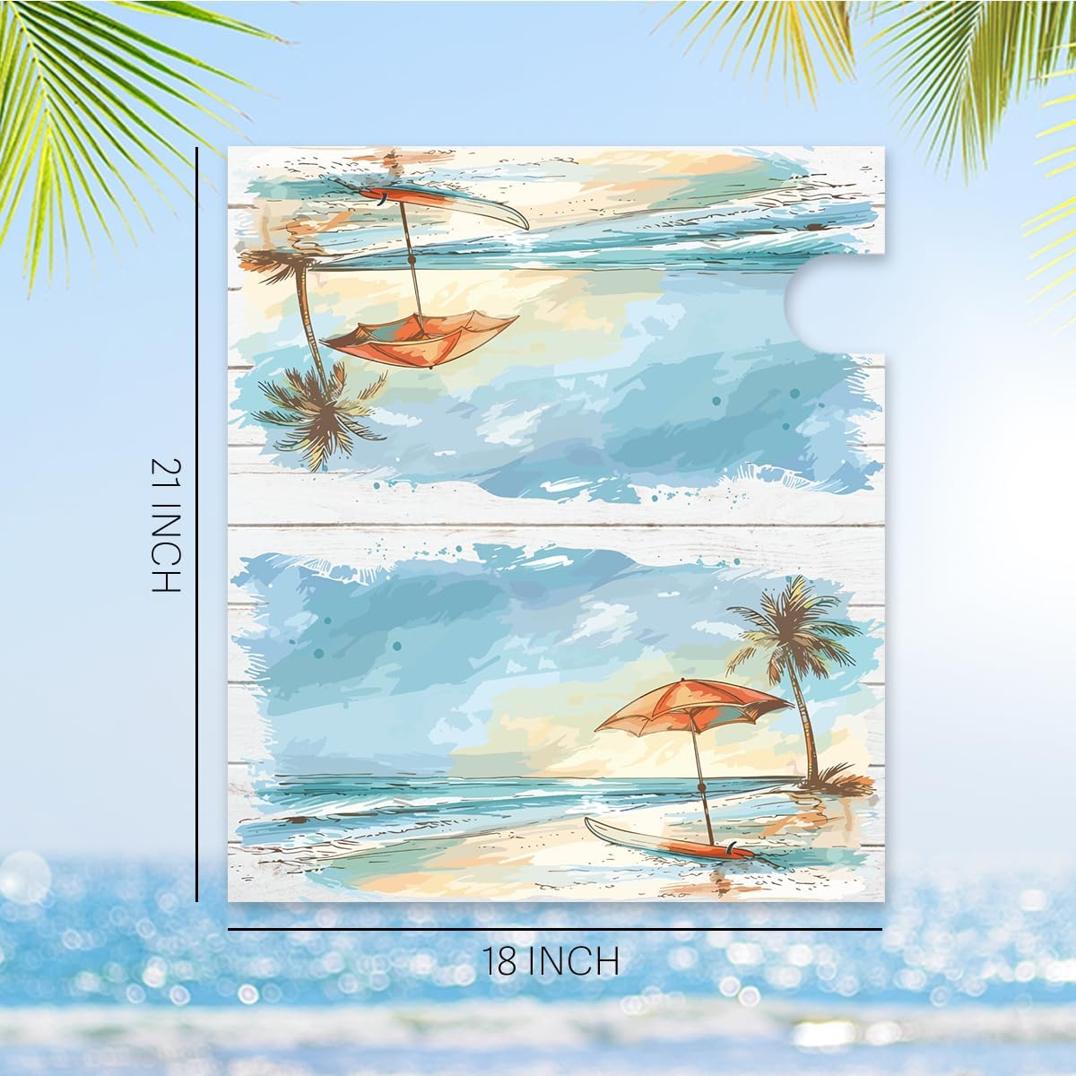 Summer Beach Coastal Mailbox Cover Waterproof Post Letter Box for Outdoor Garden Yard Decor Standard Size 18 X 21 Inch