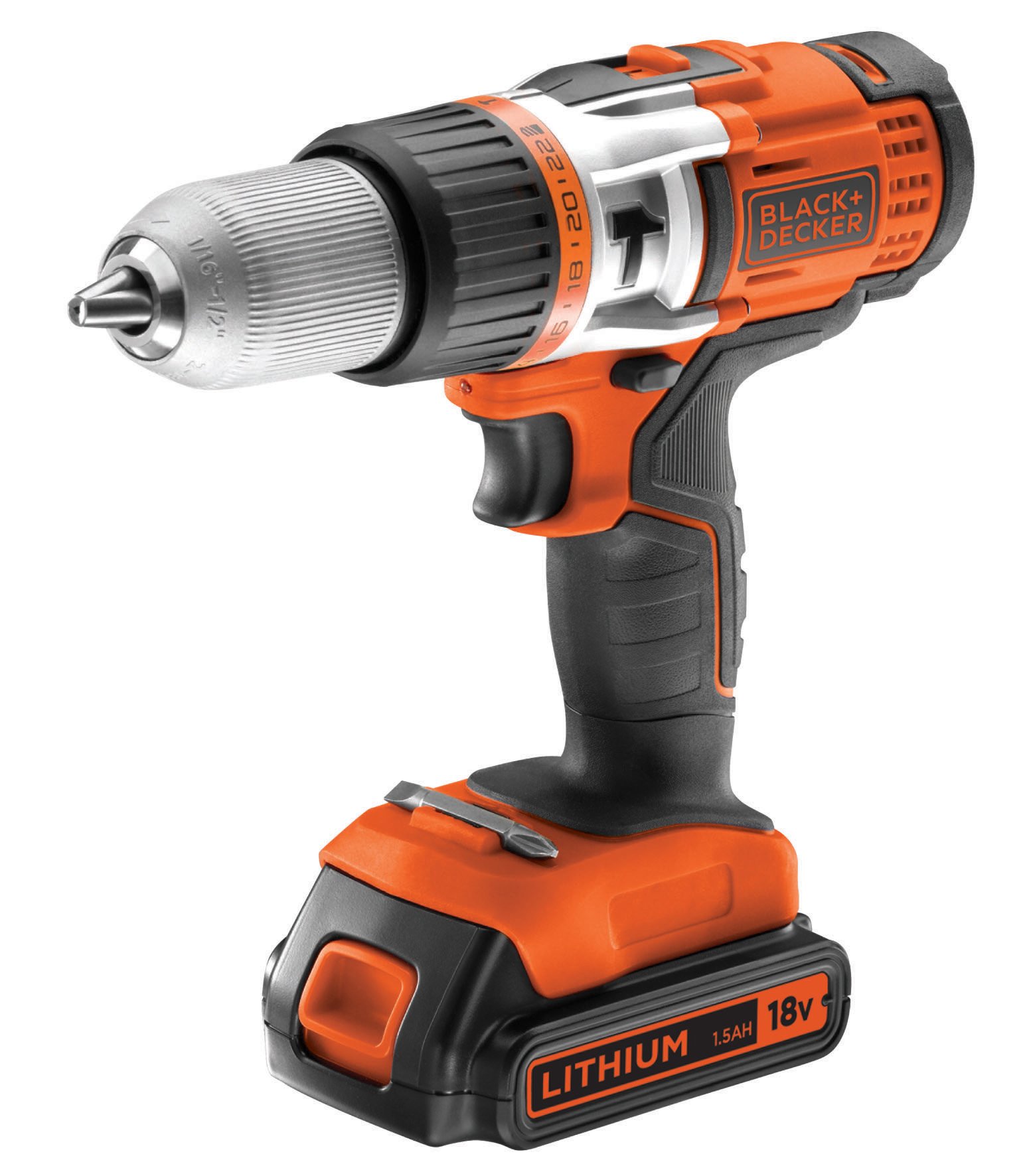 Perceuse-visseuse à Percussion BLACK+DECKER 18V Sans Fil - Moteur Sans Balais, 28 000 BPM, Couple 52 Nm - 2 Batteries 1,5 Ah Incluses