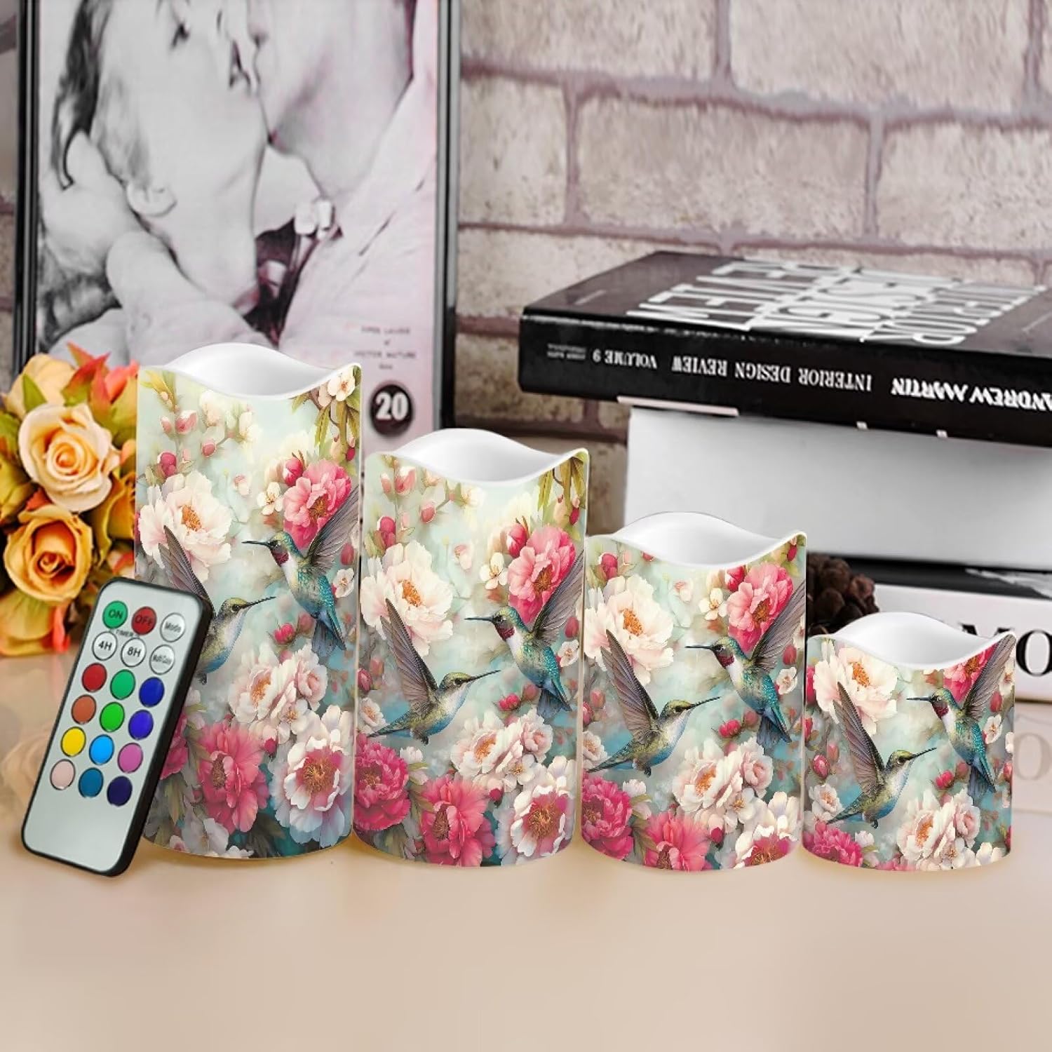 Cozeyat Blossom Vine LED Candles 4 Pack Battery Powered Flameless with Remote Control Timer Color Changing Waterproof for Table Beach Garden Home Decor