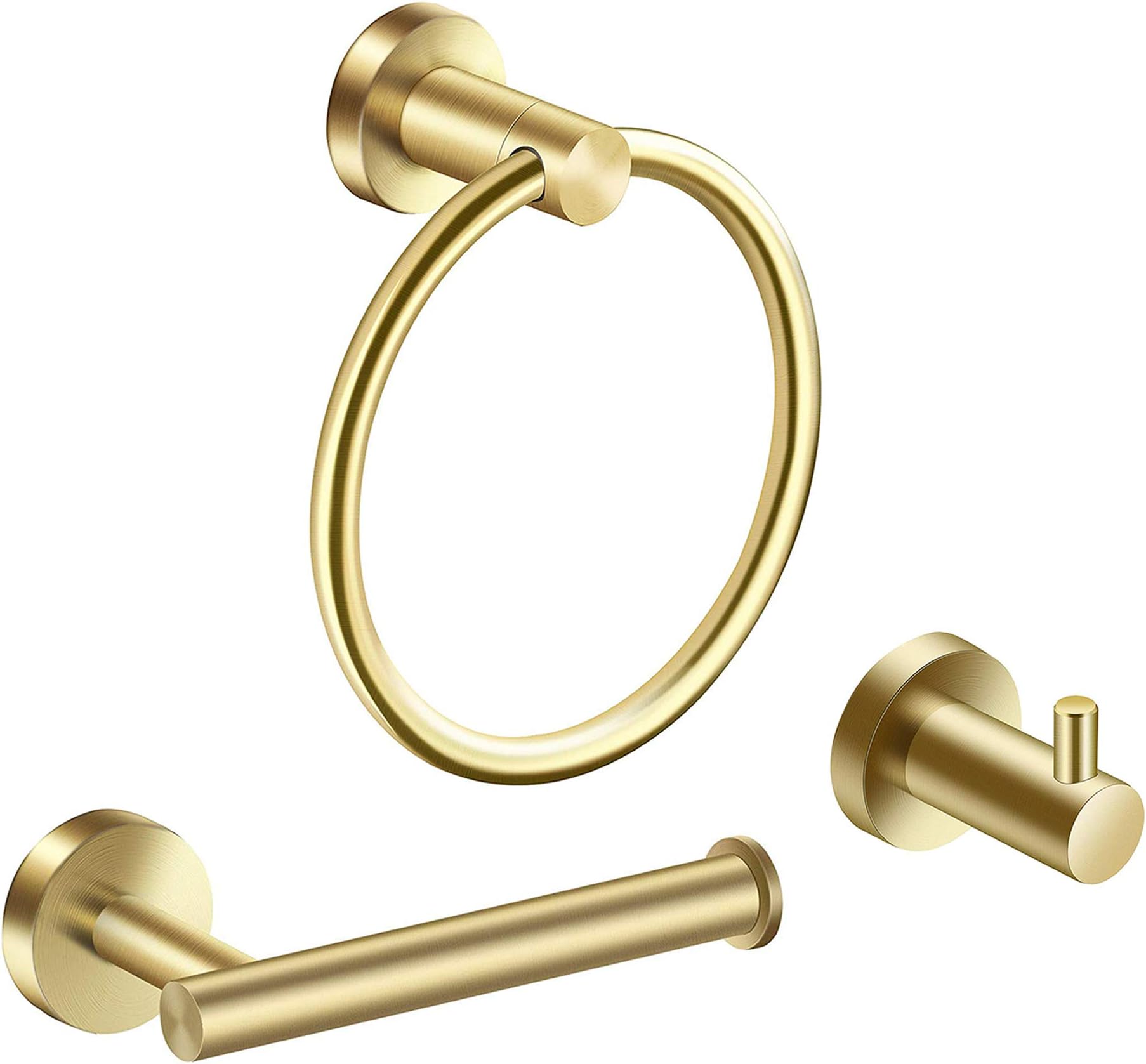 MARMOLUX ACC Bathroom Hardware Accessories Set 3-Piece Gold Brushed Bathroom Hardware Sets Modern Towel Ring Robe Hook Hanger Toilet Paper Holder Heavy Duty Stainless Steel Wall Mounted