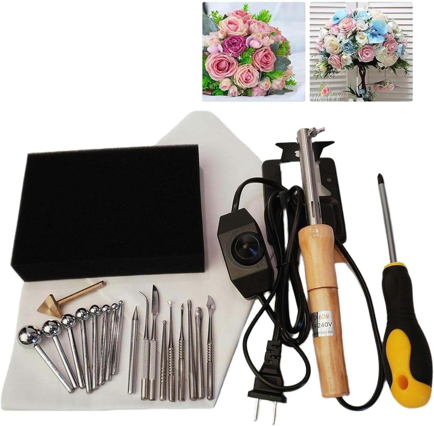 Artificial Flower Ironing Machine, Electric Fabric Flower Maker with 18 Ironing Heads, Electric Fabric Flower Maker Making Tools, Adjustable Temperature, DIY Cloth Fabric Flower Making Tool Set