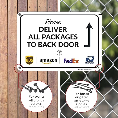 Vista 624 de Cartel de entrega del paquete, letrero de instrucciones de entrega, 10 x 7 pulgadas, aluminio 040 libre de óxido, resistente a la decoloración