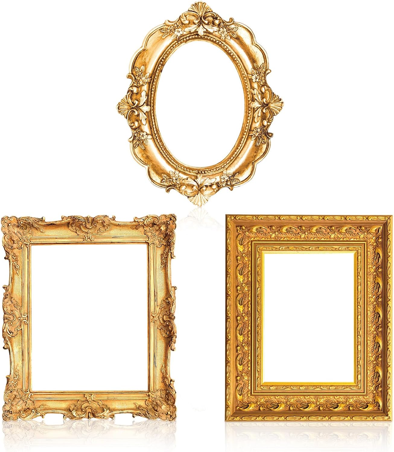Amyhill 3 Pcs Large Photo Booth Props Picture Frame 3 Sizes Gold Wedding Selfie Frame Vintage Props Accessories for Wedding Bachelorette Birthday Carnival Party Decor