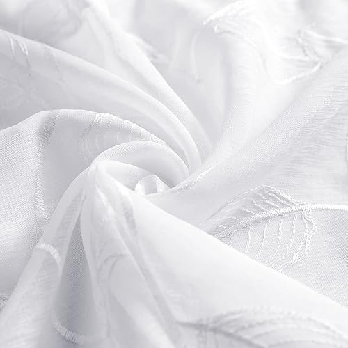 Miniatura 9 de Topick Cenefa transparente blanca con diseño bordado de hojas, bolsillo para barra, dormitorio, sala de estar, cenefas de ventana, 1 panel de 18