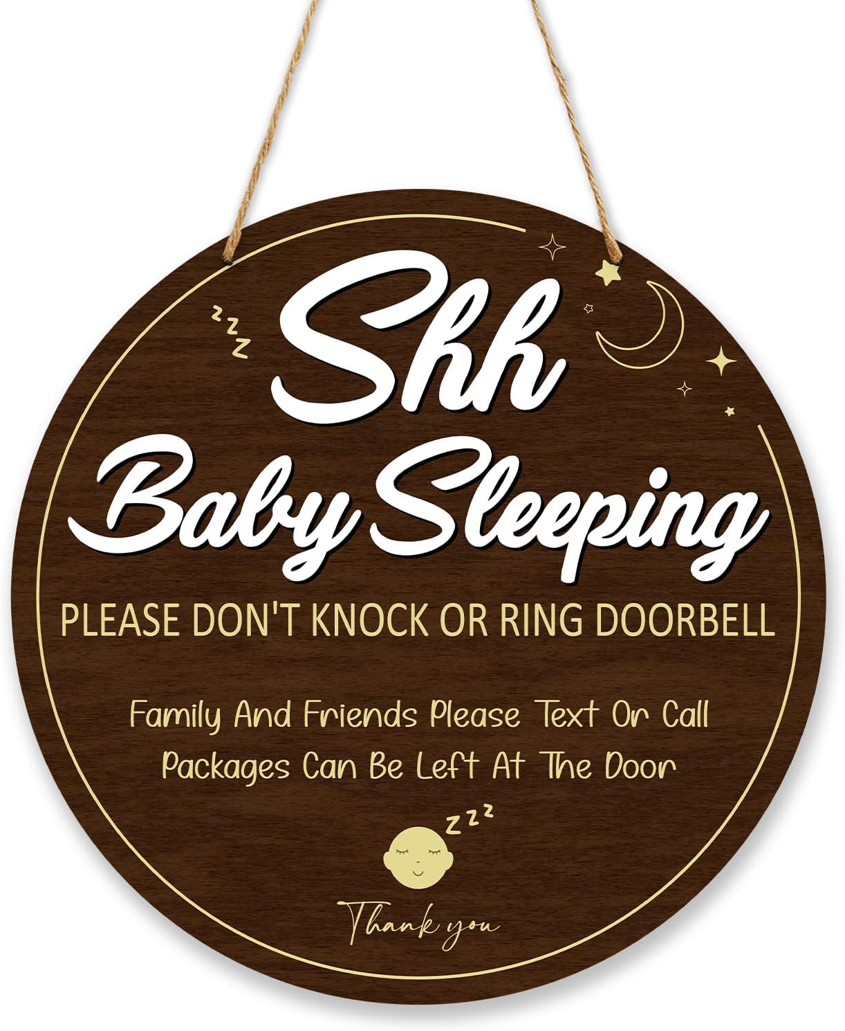 Shhh Baby Sleeping Sign, No Knocking Wood Door Sign Hanging Decor, Baby Rooms Wall Art For Bedroom Nursery Toddler Playroom -004