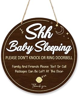 Shhh Baby Sleeping Sign, No Knocking Wood Door Sign Hanging Decor, Baby Rooms Wall Art For Bedroom Nursery Toddler Playroom -004