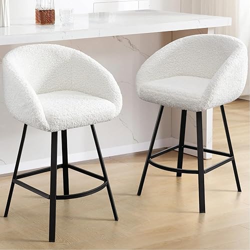 Zesthouse Juego de 2 taburetes giratorios de altura de mostrador, modernos taburetes de bar para isla de cocina, sillas de cocina Sherpa blanco de