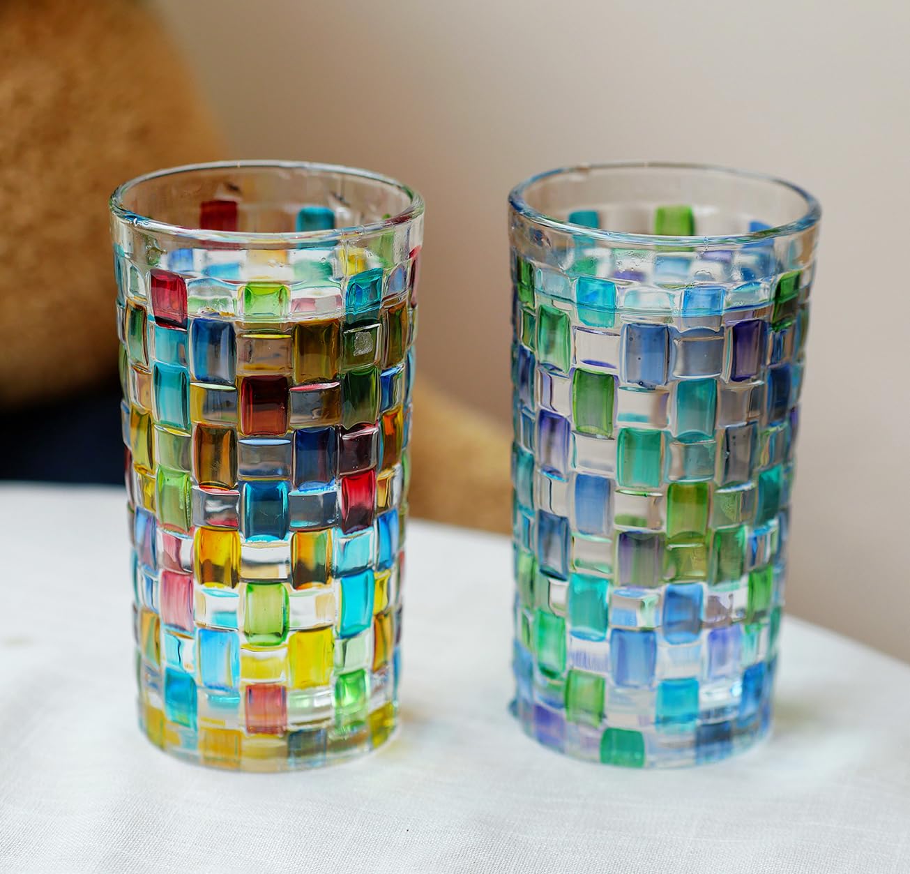 LARYVIN Colored Old Fashioned Glasses Tumblers. Colorful Drinking Glass Cups Set of 2. 11 oz Whiskey Tall Multicolor Glasses. The Gift for Cups Enthusiasts & Friend.