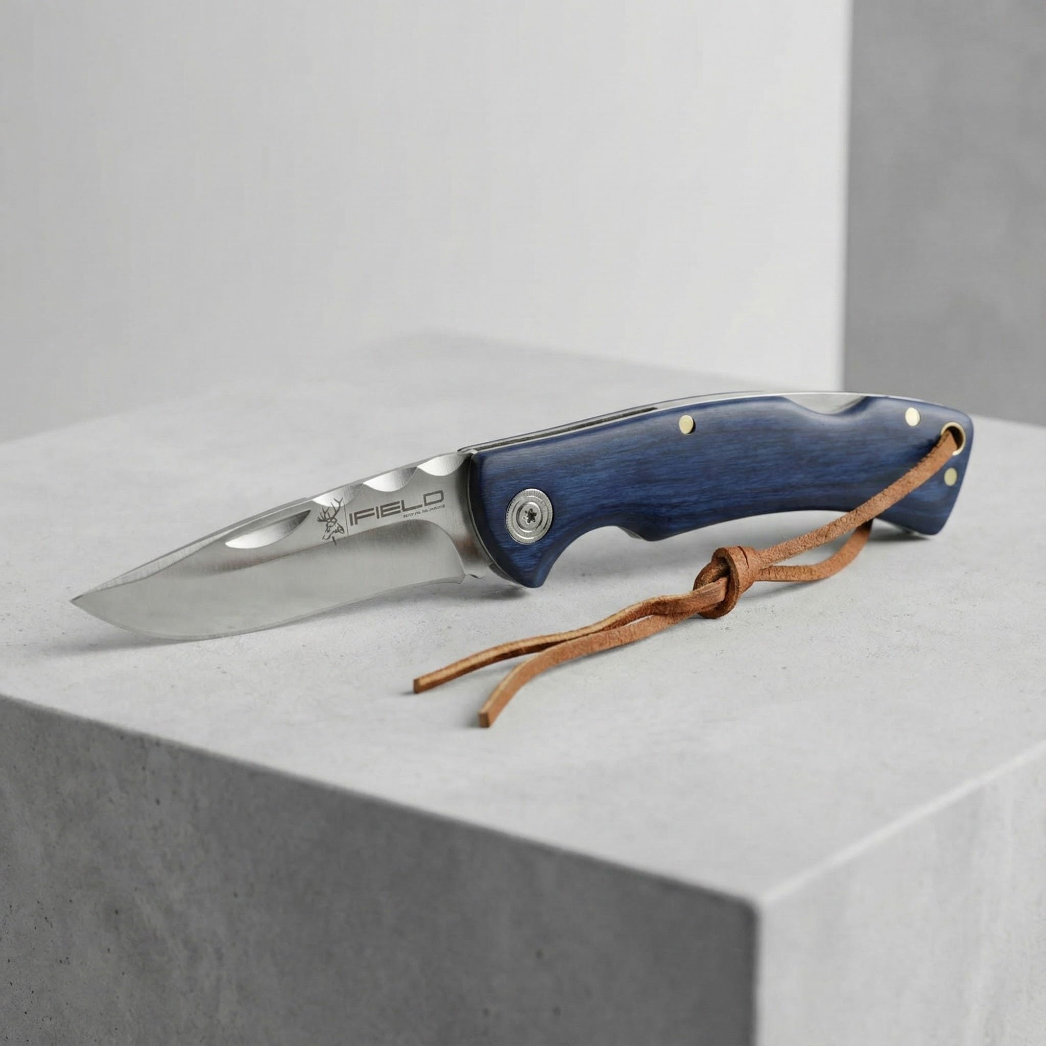 iFIELD EL29039 Coltello da caccia pieghevole Bushcraft Sopravvivenza Escursionismo Campeggio, lama in acciaio inox con manico blu stamina, Made in Albacete (Spagna)