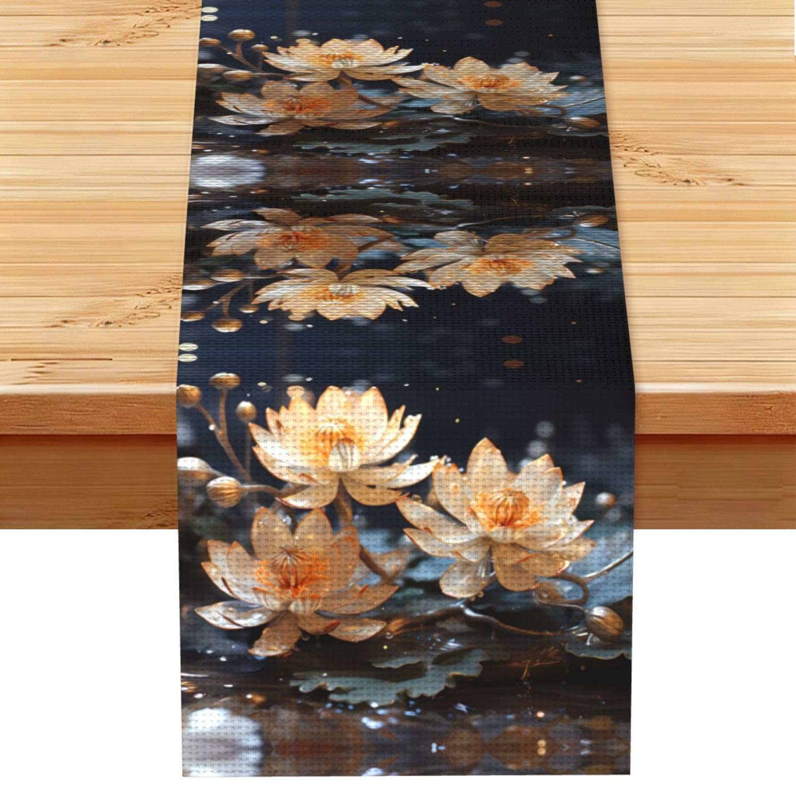 Bohemian White Lotus Linen Feel Table Runner Wedding Party Home Decoration