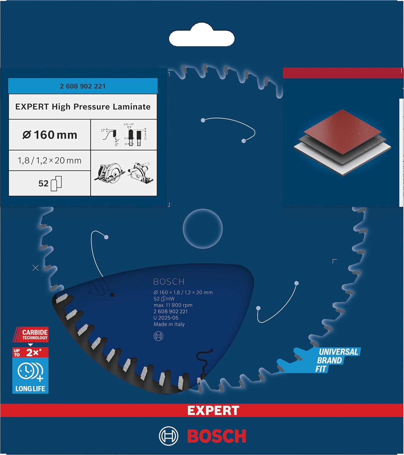 Bosch 1x Expert High Pressure Laminate Corded Circular Saw Blade for Handheld Circular Saw (for HPL High-Pressure Laminate, Ø mm, Professional Accessory Hand-Held Corded Circular Saws)