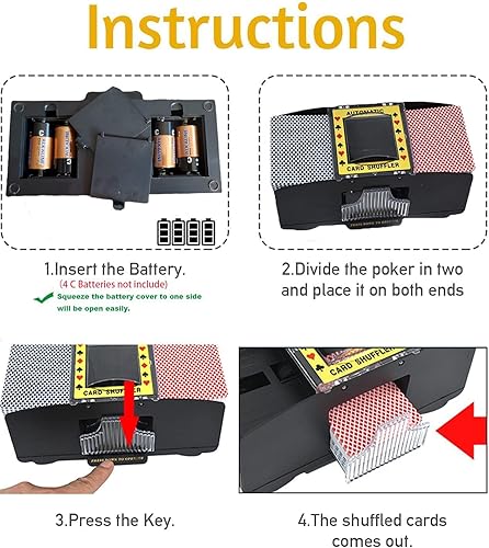 Miniatura 4 de Barajador de cartas de 1 a 6 barajas automático de cartas Máquina barajadora de cartas USB4C, herramienta a batería para UNO, Texas Hold'em, juegos