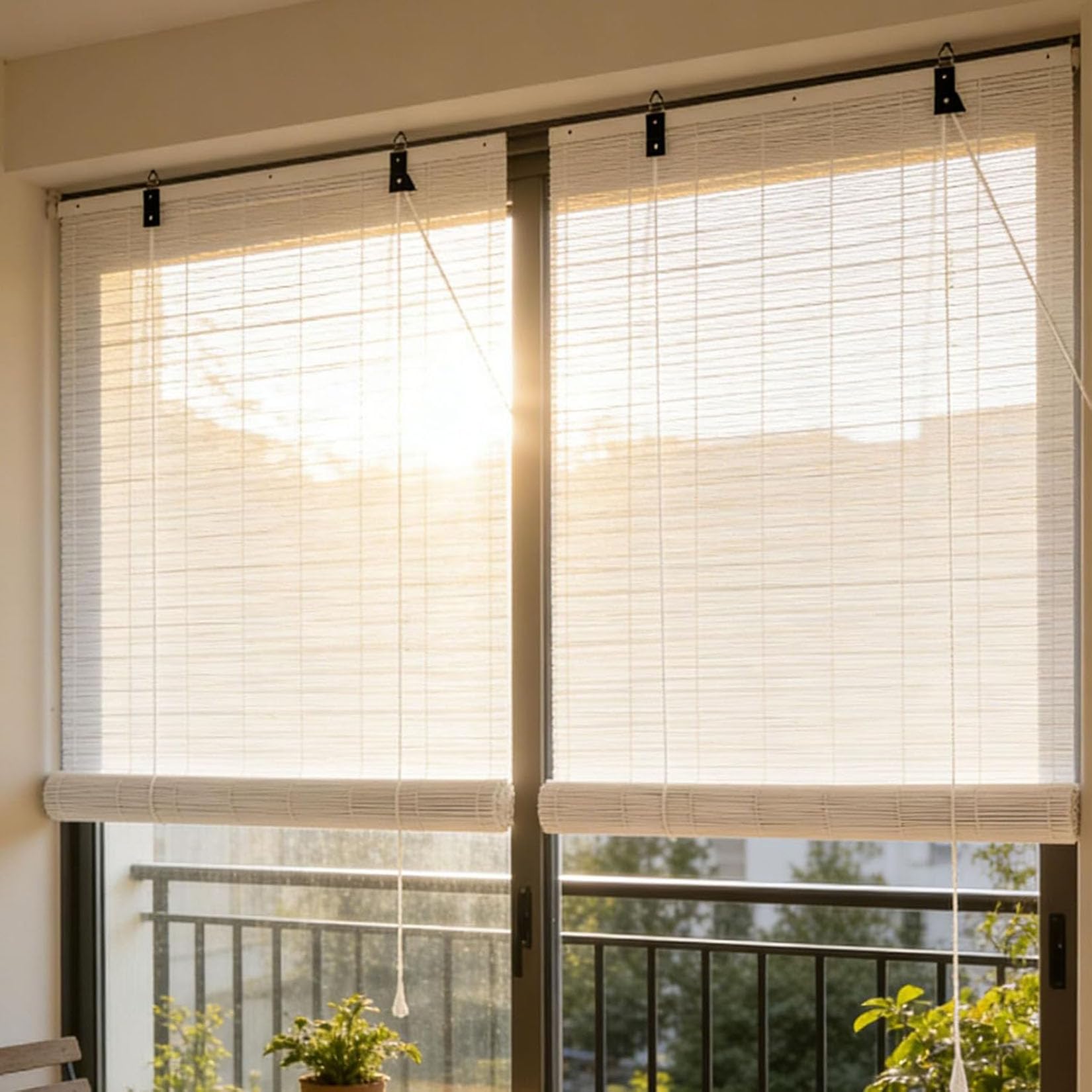 130X250cm Store Enrouleur Bambou Naturel Blanc Store Occultant Vue Occultant Tamisant Pare-Soleil,et Anti-UV Stores À Rouleaux Romains Protection Solaire,pour Chambre,Cuisine,Terrasse