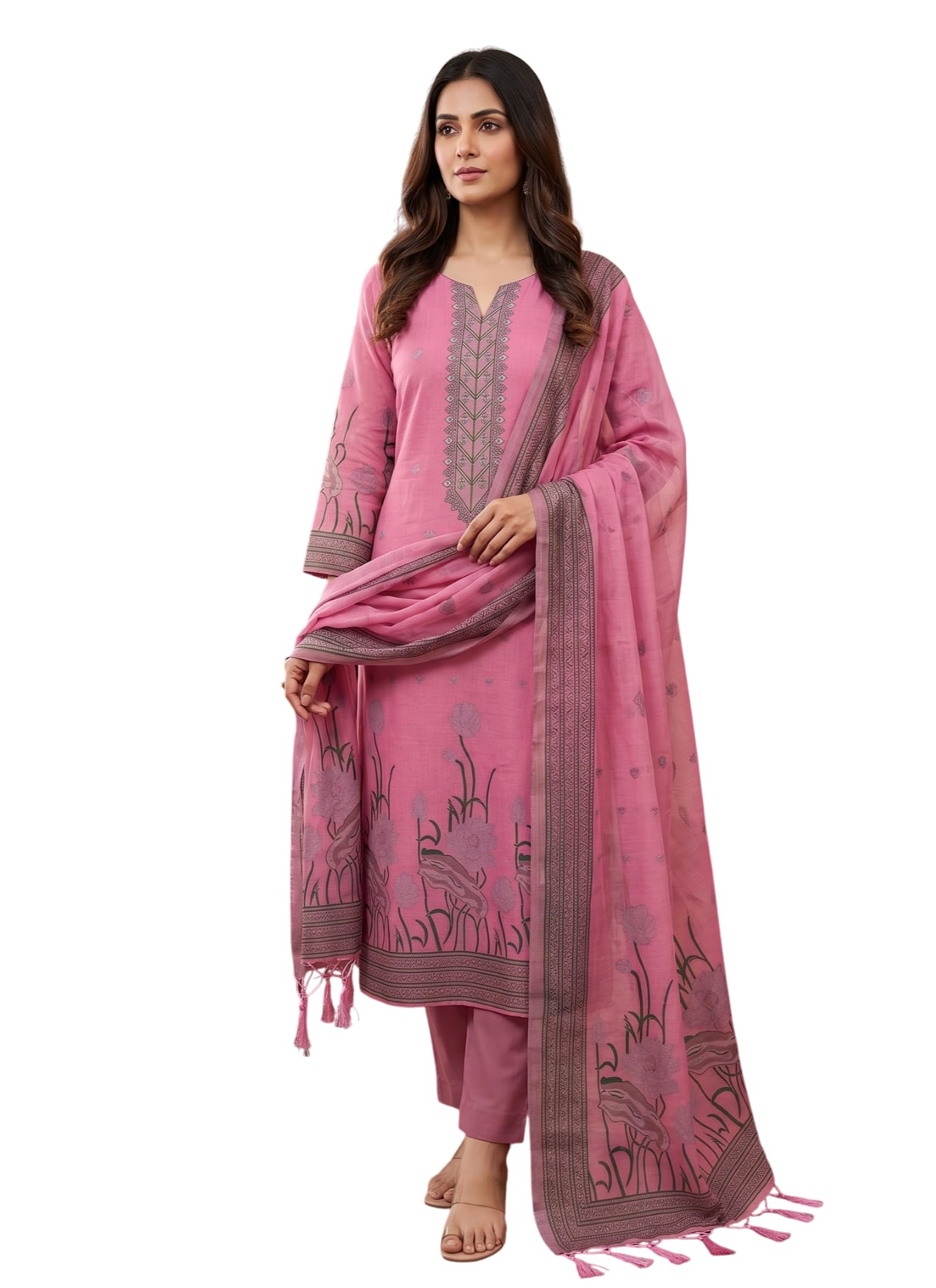 Jacquard Dress Material Unstitched Salwar Suit Dress Material Jaipuri Design For Women With Half Cotton Viscoss Silk Top Bottom Dupatta Set Elegant Ethnic Wear Suitable-picture-11
