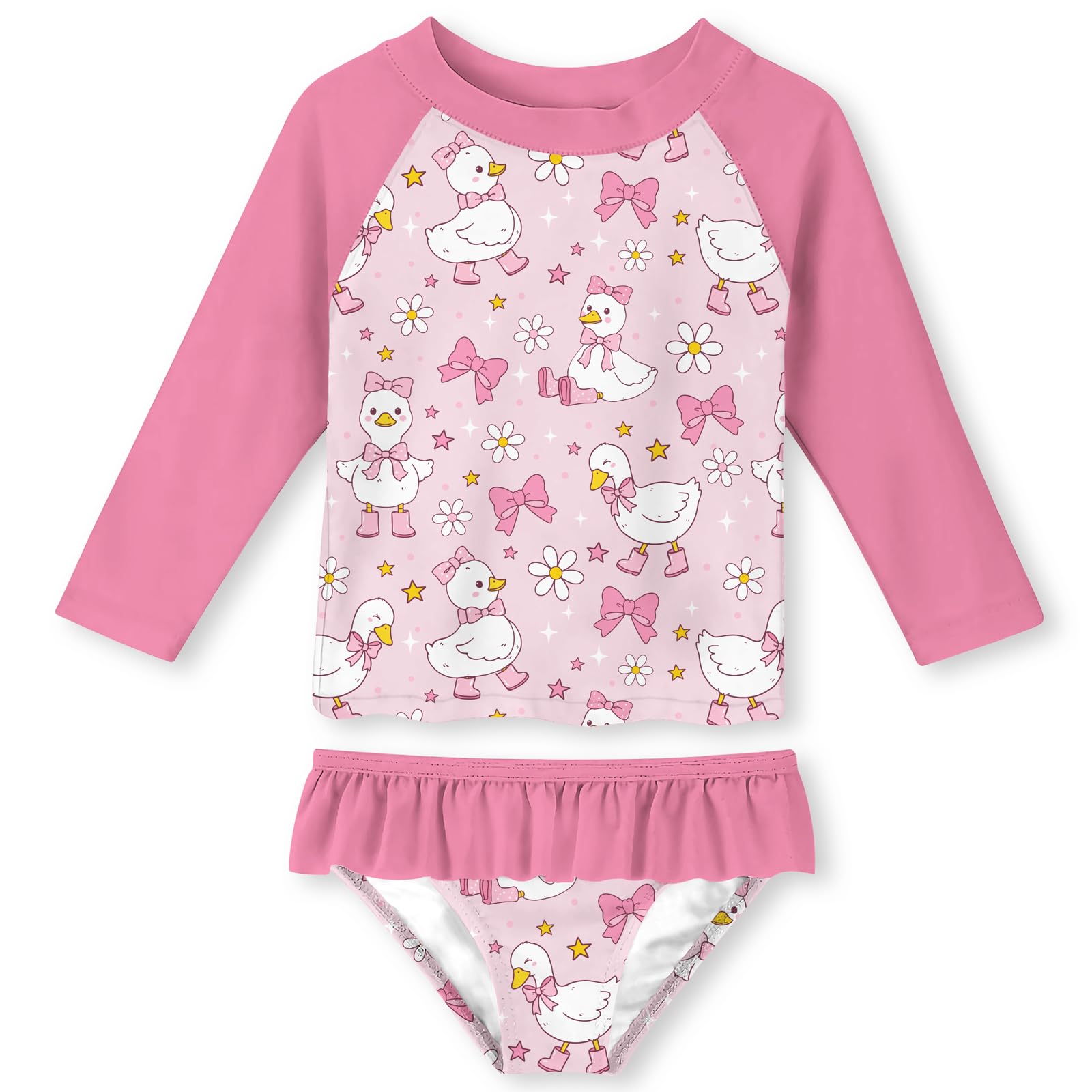 UNIFACO Girls Swimsuit Two Piece Long Sleeve UPF 50+ Bathing Suit, 2-8T
