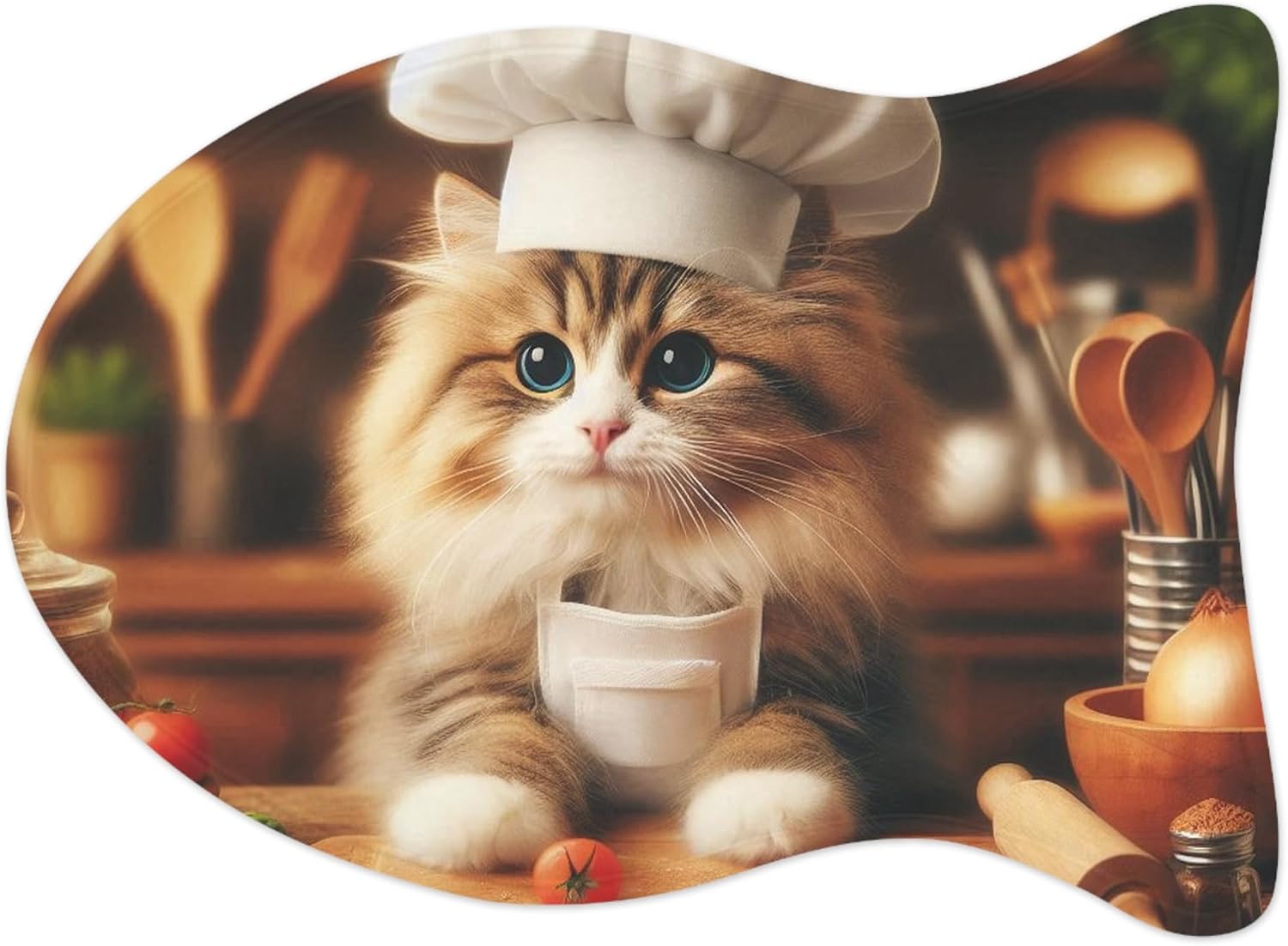 Cute Realistic Cat Cooking Vibrant Anti-Slip Pet Feeding Mat