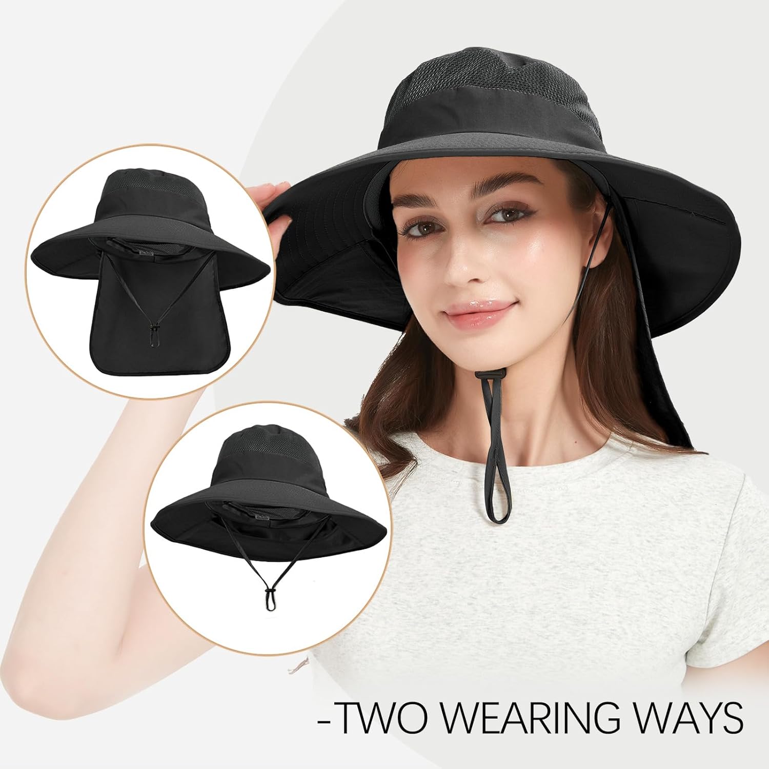 Fishing Hat Breathable Wide Brim Sun Hats with Neck Flap Bucket Hat Outdoor Safari Hat for Men Women UPF 50+ Sun Protection - Image 3