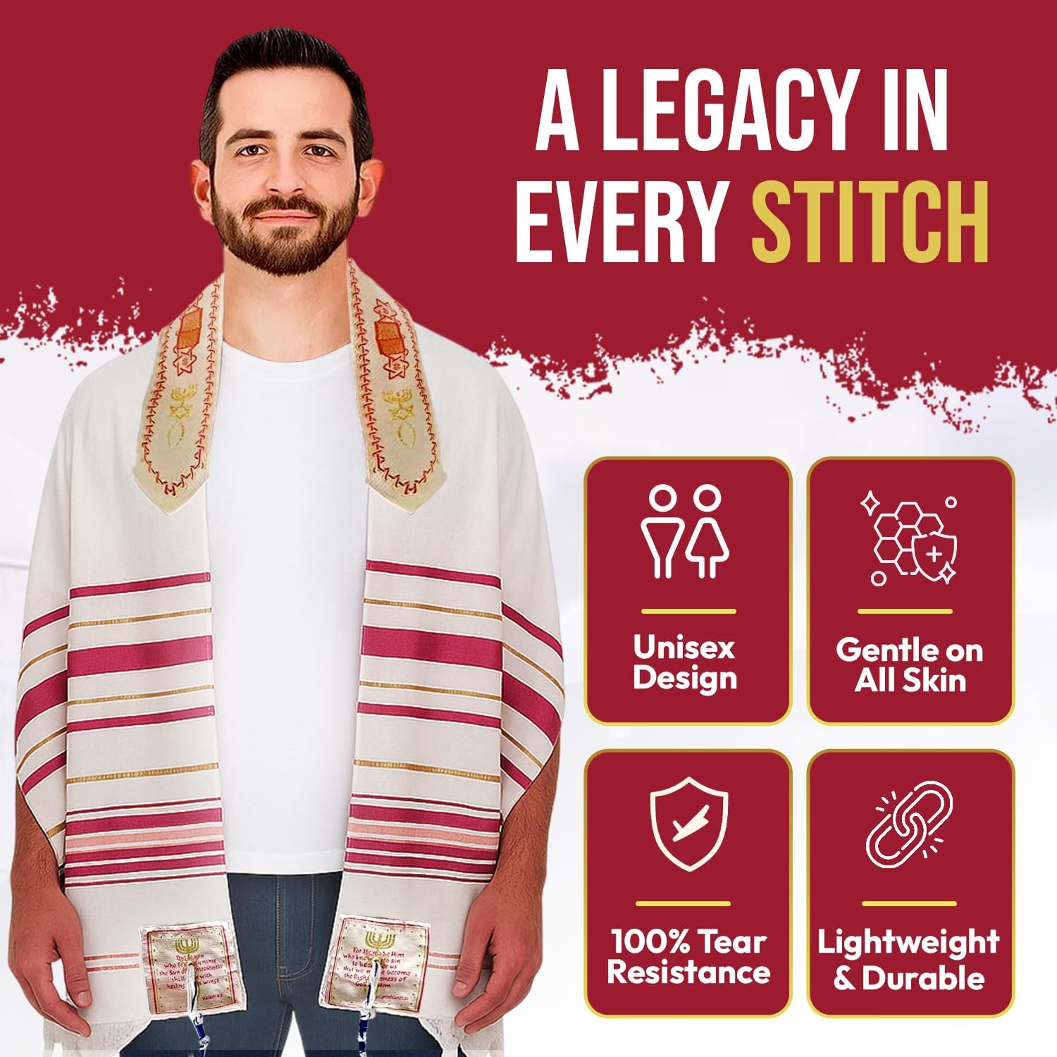 Messianic Shawl/Tallit - The Messiah Tallit in Pink/Gold by Holy Land Market