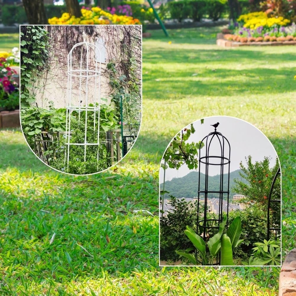 Garden Trellis for Climbing Plants, Obelisk Metal Black White, Heavy Duty Plant Trellis Outdoor, Garden Towers for Pot Plants, 1.64x5.9/7.5/9.2/10.8ft for Vegetables Support(White,180cm/5.9ft)