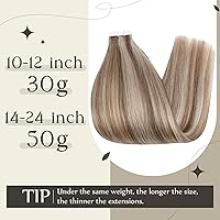 Vista 5 de Full Shine Extensiones de cabello con cinta, 2 paquetes en total de 3.53 oz, 20 pulgadas, color 10 castaño dorado a rubio oscuro 14 + extensiones