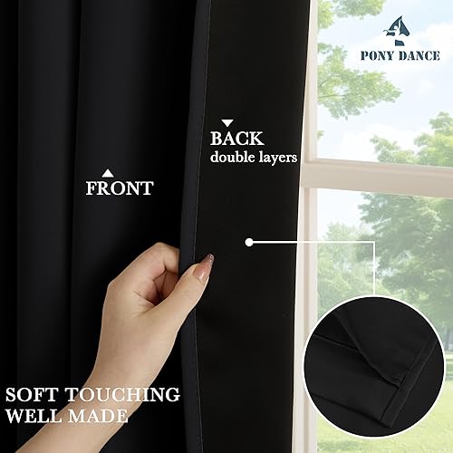 Miniatura 5 de PONY DANCE Cortinas 100% opacas, cortinas gruesas de doble capa de bloqueo de luz, cortinas de reducción de ruido con aislamiento térmico para