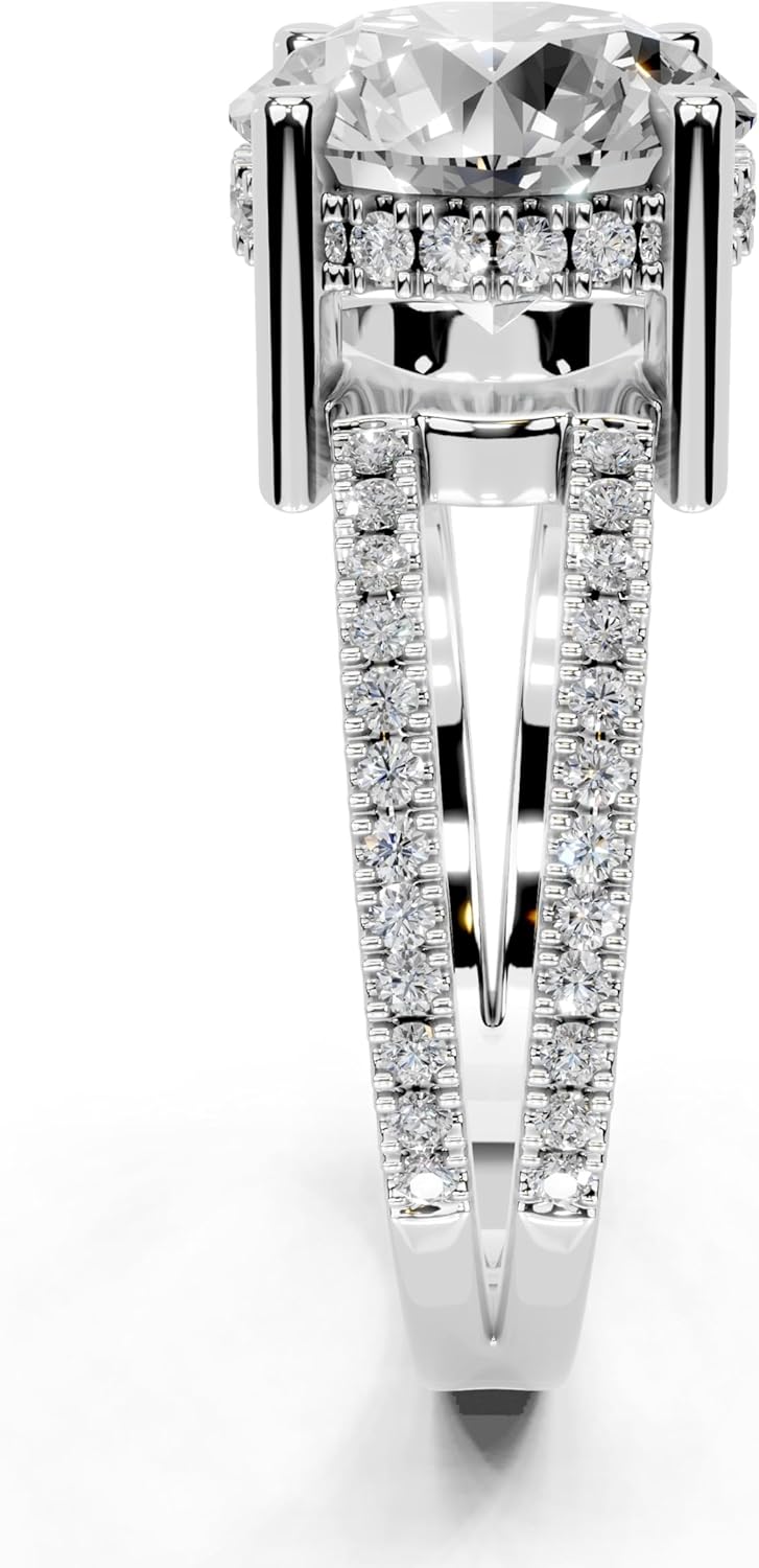 1-5 Carat 14K 18K Gold Platinum Round cut Pave Split Shank Lab Grown Diamond Ring, Engagement, Anniversary Wedding, IGI Certified Promise Rings for Women (1-5 Ct, F-G Color, VS1-VS2 Clarity)