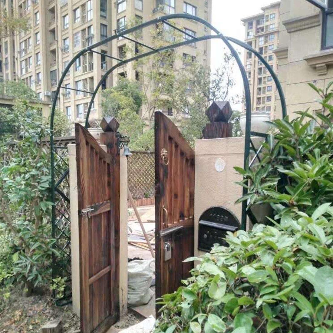 Metalowa kratka ogrodowa 2,30 m na róże i rośliny pnące, czarna, 340 x 230 cm - idealna dekoracja ślubna na zewnątrz i wsparcie patio do ekspozycji kwiatowych