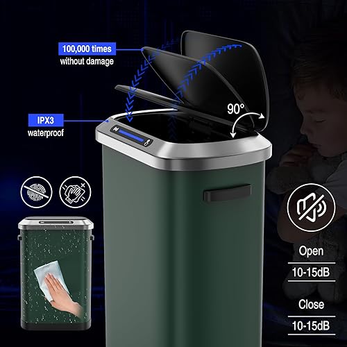 Miniatura 5 de Dolonm Bote de basura con sensor de movimiento de gran capacidad de 13.2 galones, verde, acero inoxidable