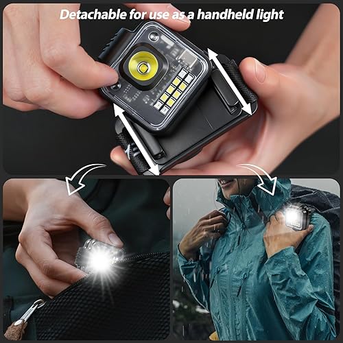 Miniatura 5 de Linterna frontal recargable, paquete de 4 unidades, 3000 lúmenes, linterna frontal brillante ultraligera, con clip, desmontable, portátil, con