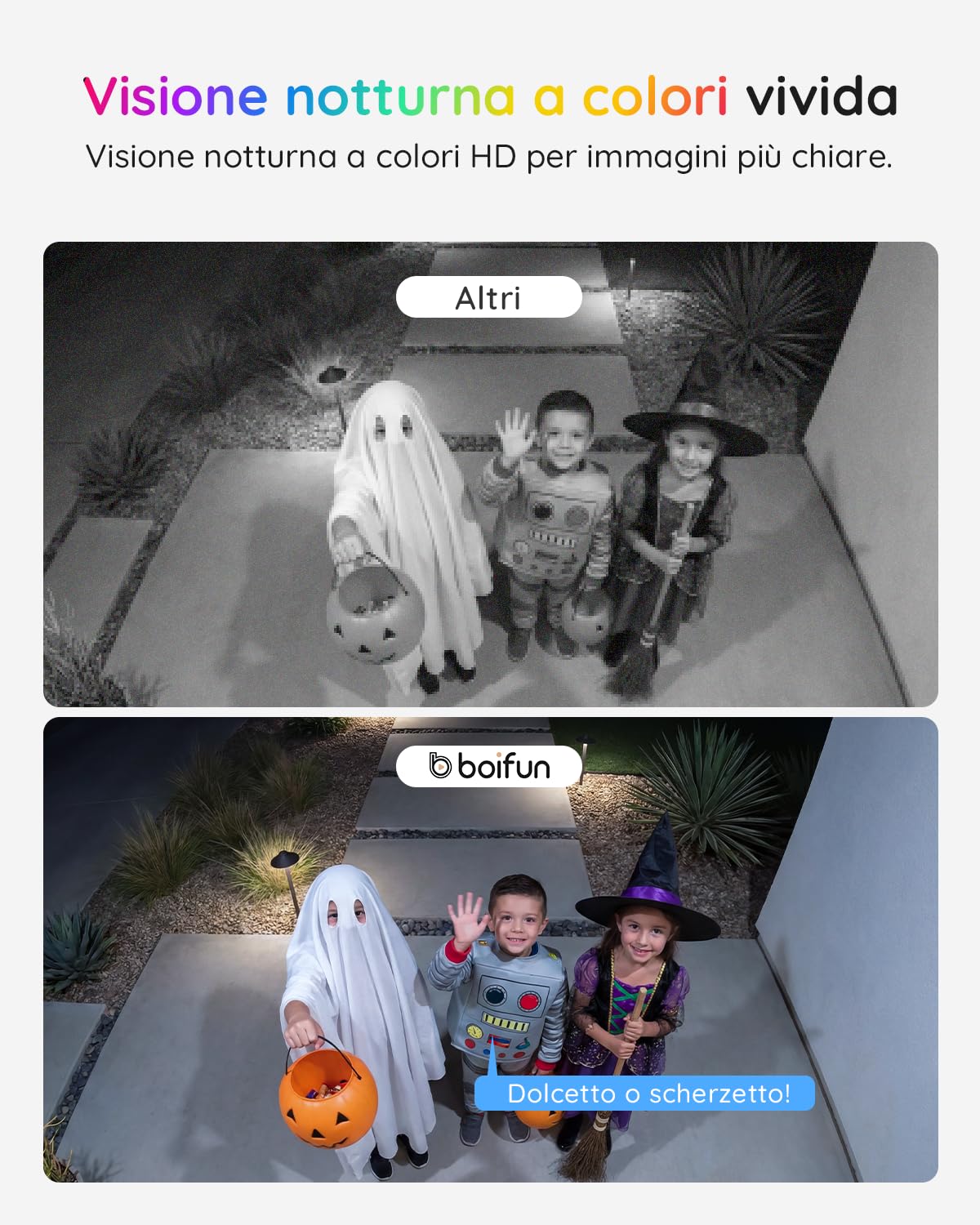 BOIFUN Caméras de sécurité sans fil 2K Full HD alimentées par câble ou batterie avec détection de personnes, vision nocturne en couleur, batterie rechargeable