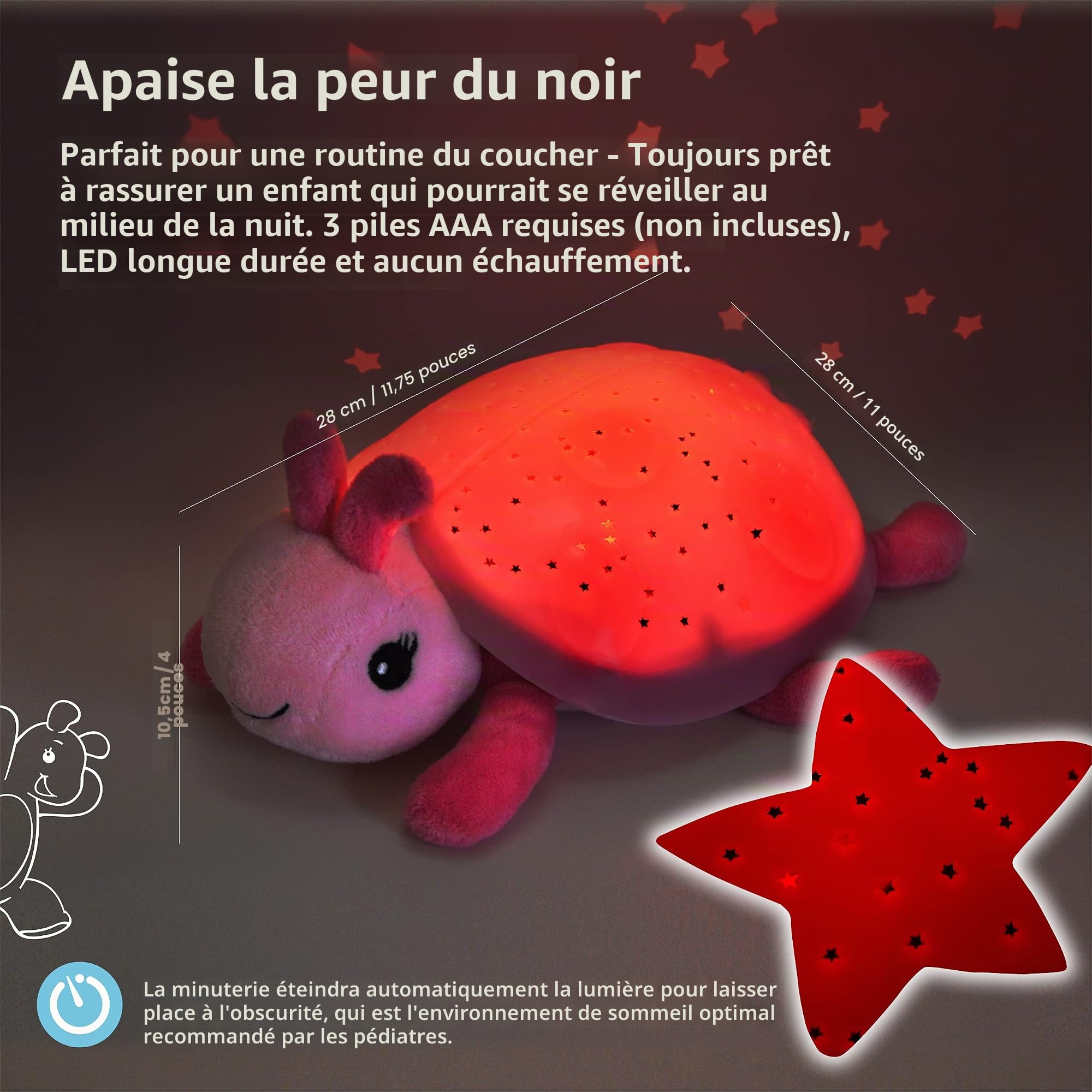 Cloud b Veilleuse Apaisante Projecteur d'étoiles | Luminosité douce | 3 Couleurs | 7 Constellations | Arrêt automatique | Veilleuse Tortue Twilight Ladybug Rose