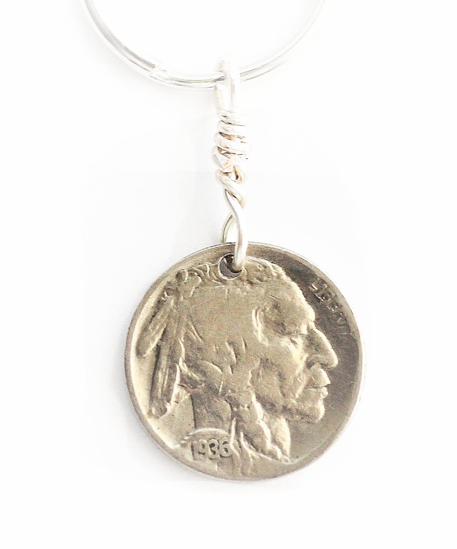 Buffalo Nickel Keychain, U.S. Coin Key Ring, 1936