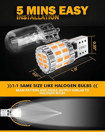 Miniatura 3 de Auxbeam Bombillas LED de 194 bombillas LED de color amarillo ámbar, 400% más brillantes, extremadamente brillantes, Canbus, sin errores, 168 2825