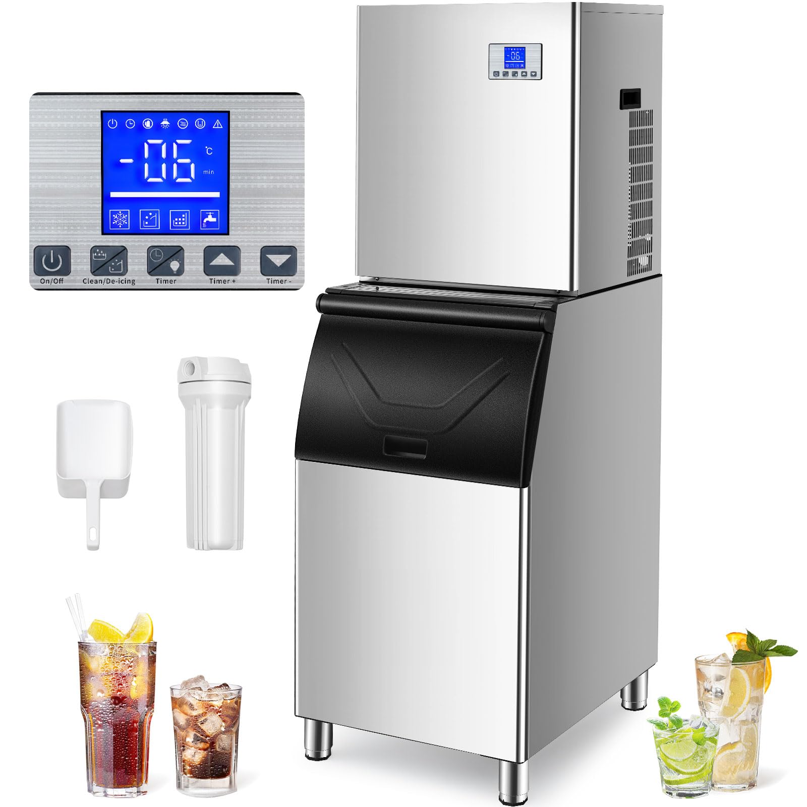 TECSPACE Commercial Ice Maker Machine showing large capacity and high ice production efficiency