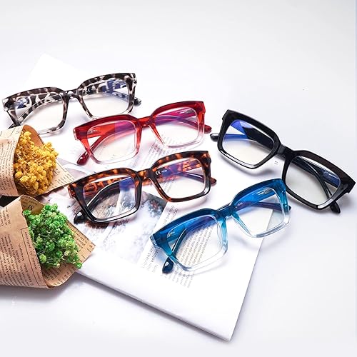 Miniatura 4 de CLASAGA Gafas de lectura retro de gran tamaño para mujer, bloqueo de luz azul, para lectura de computadora, bisagra de resorte, marco cuadrado