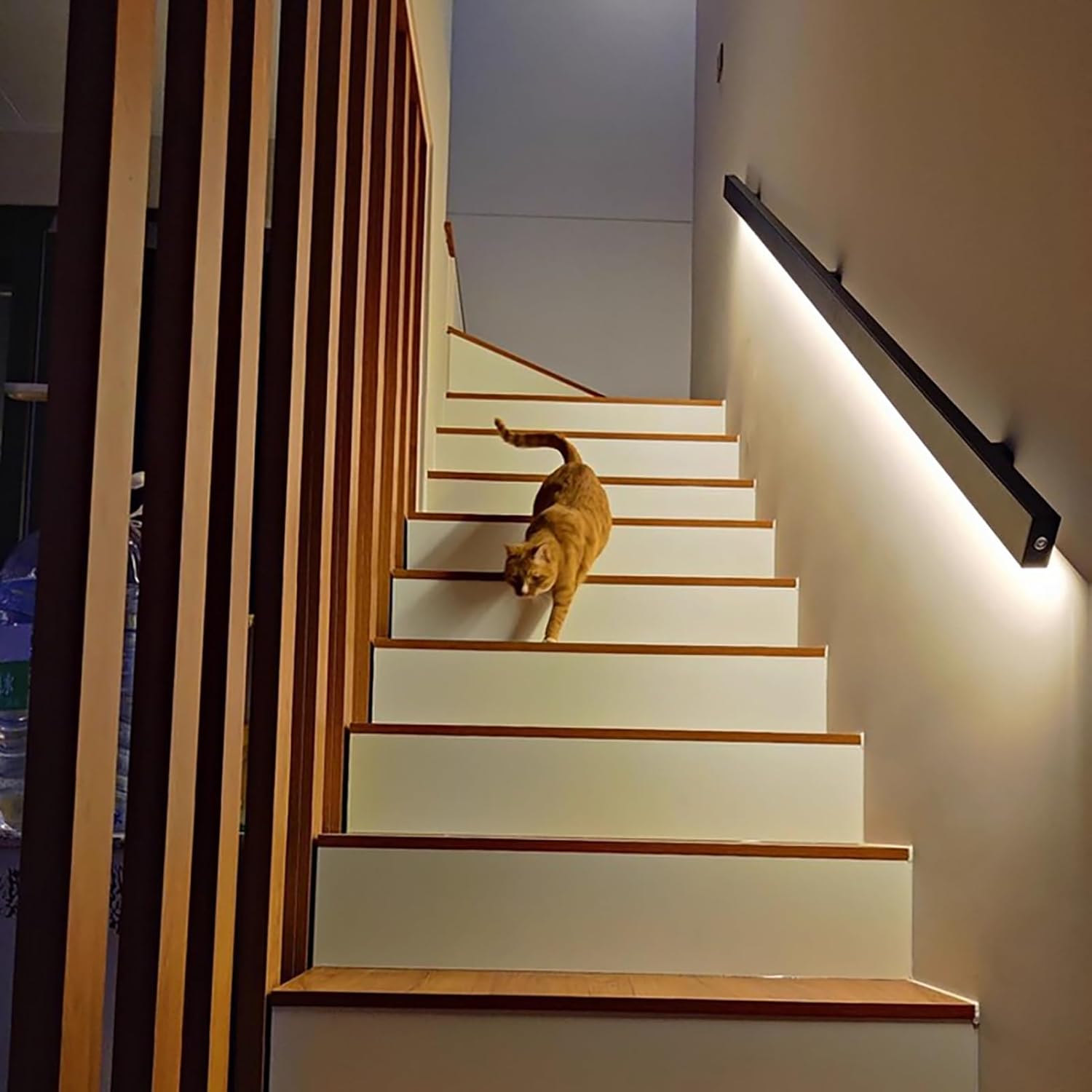 3 4 5 6 8 10 12 16 ft Hand Rails for Indoor Stairs, Wall Mount Motion Sensor Lights Stair Handrail, Safety Lighting Hand Railing for Staircase(Right,8ft/244cm)