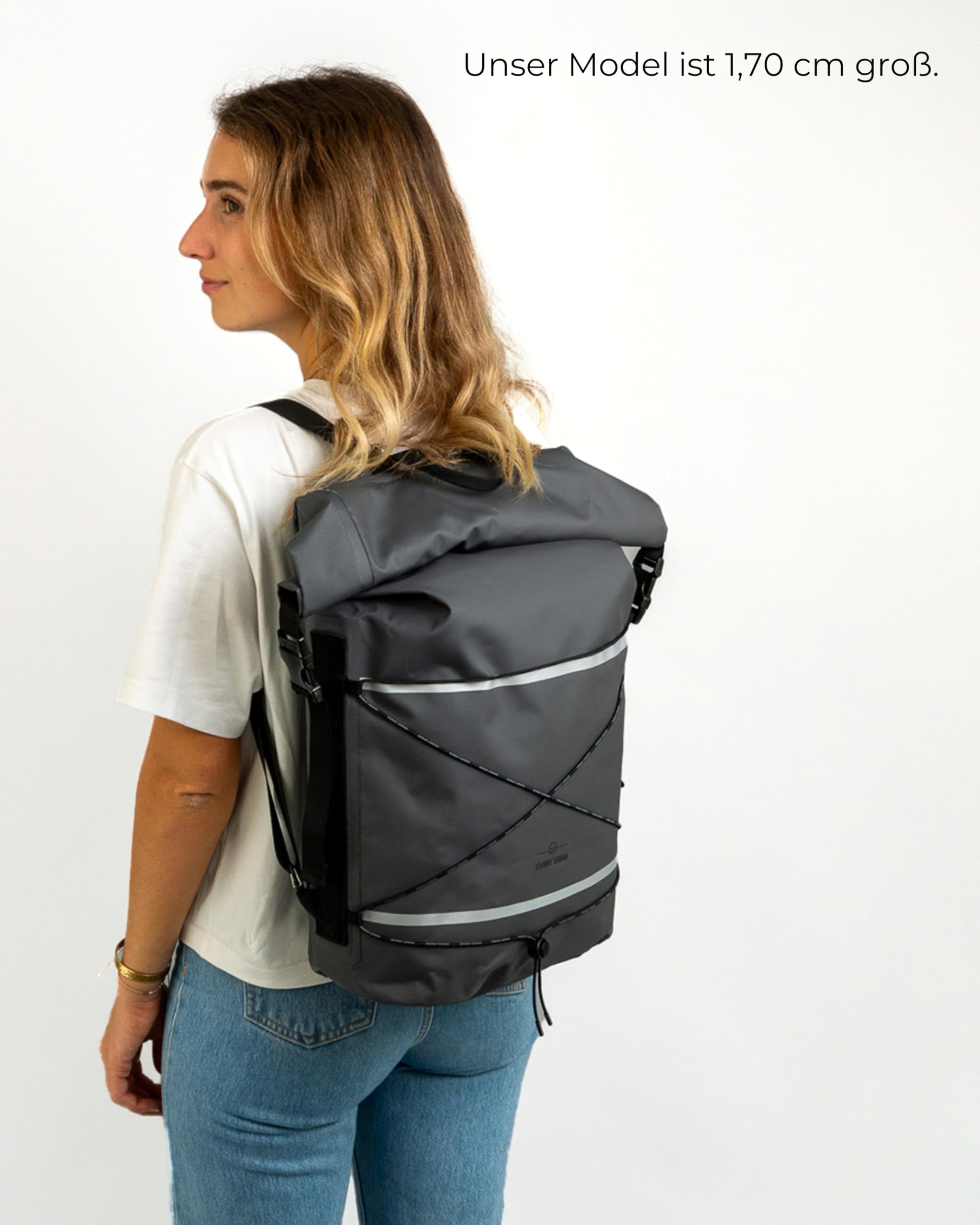 Johnny Urban Dry Bag Fahrradtaschen für Gepäckträger Grau - Myles Bike - wasserdichte Tasche für Fahrrad - 3 in 1 Drybag, Rucksack und Gepäckträgertasche - 34L