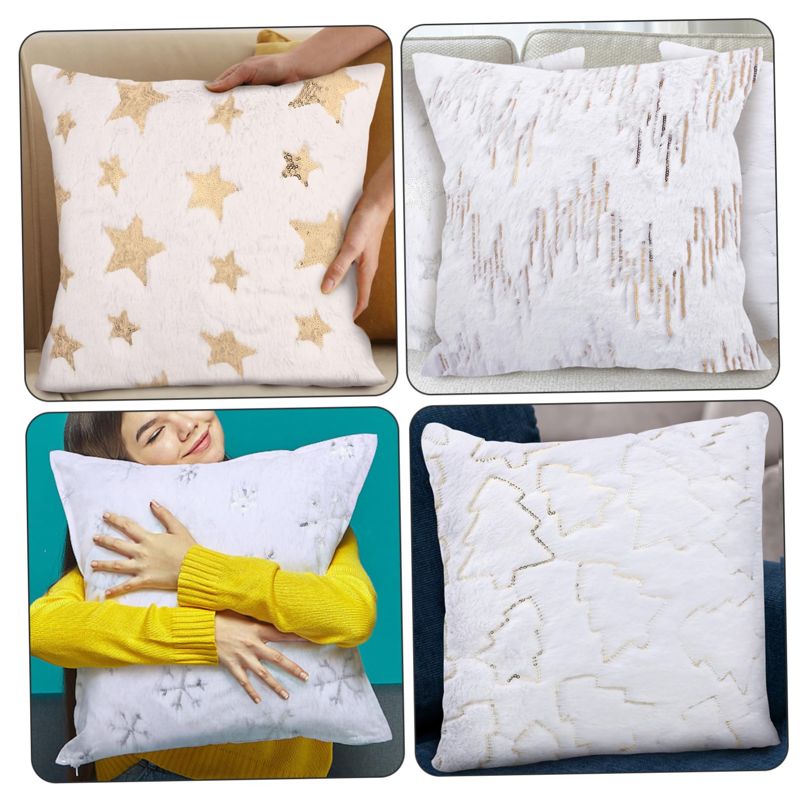 Kichvoe 4pezzi Cuscino Natalizio Federe per Cuscini di Federe Motivo Natalizio Federa Quadrata Decorazione per Casa Uso Versatile Materiale Filo Comfort Duraturo Federa per Divano