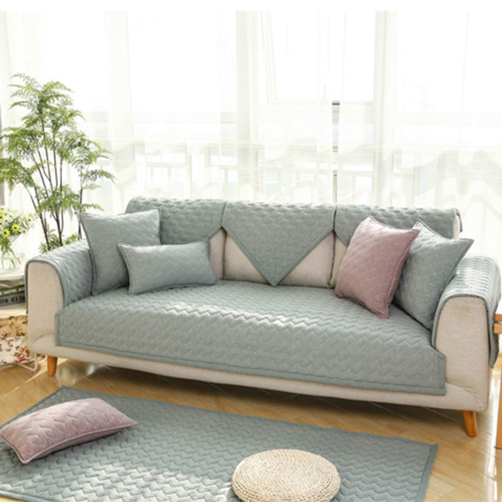 Amazon 四季通用 滑り止め ソファーカバー 綿製 厚手 キルティング マルチカバー 北欧風 グリーン 可愛い 白 オシャレ シンプル 無地 90 160 ソファー 室内マット ラグ 正方形 長方形 室内マット キルティング保護 インテリア 洗える 犬猫対策 ソファーシーツ ソファ