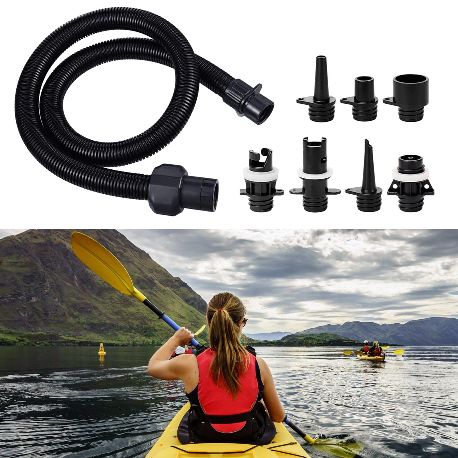 Paddle Board Pumps Adapter Hose Replacement Kayak Air Pumps Tube with 7 Air Valves Nozzles Electric Air Pumps Accessories