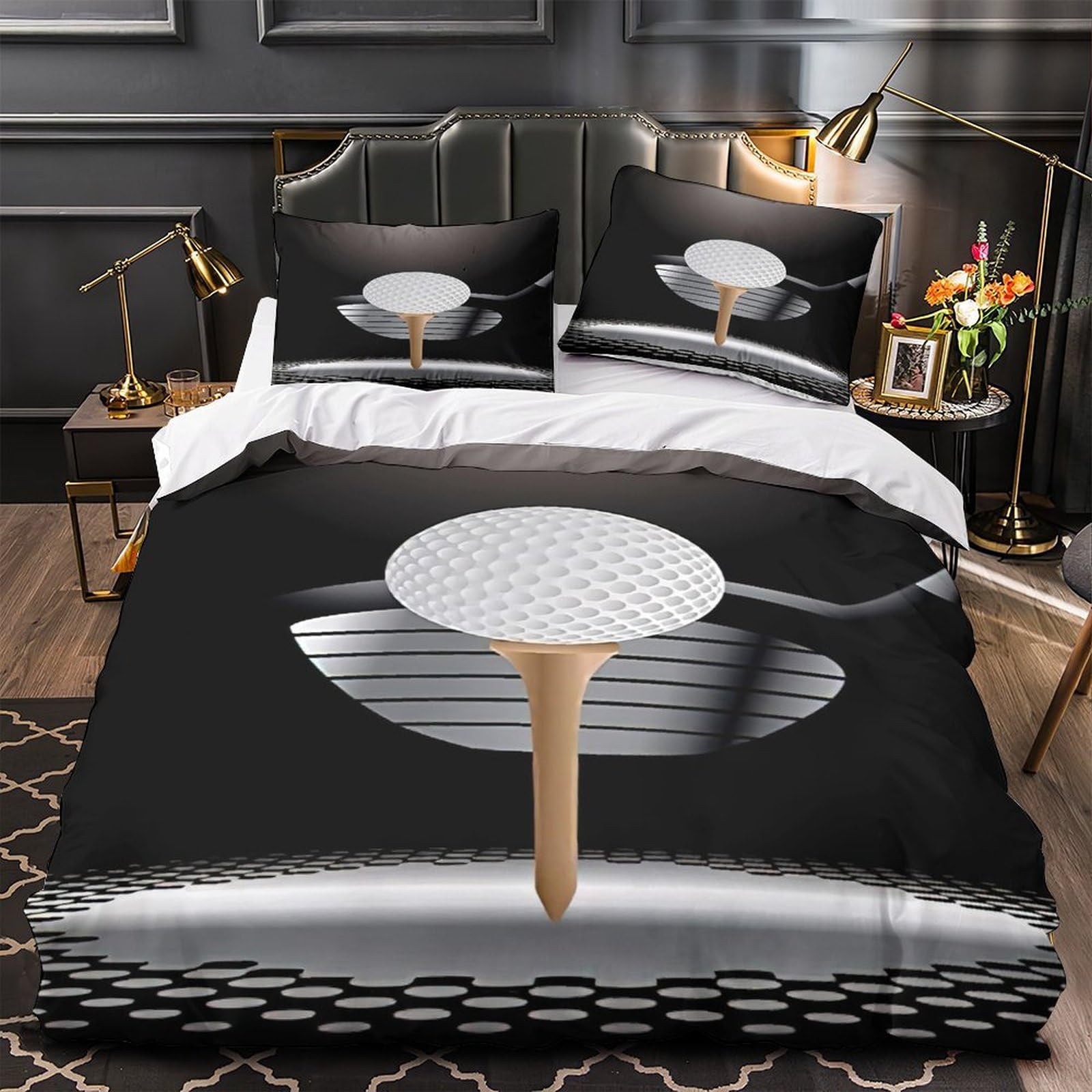 ZZVRMCYLD Golf ball on tee 3D Printed Duvet Insert Cover 3pc Premium Microfibre Concealed Sports design Duvet Cover 2 Pillowcases Lightweight Stain-Resistant Teens Young Adults Single（140x200cm）