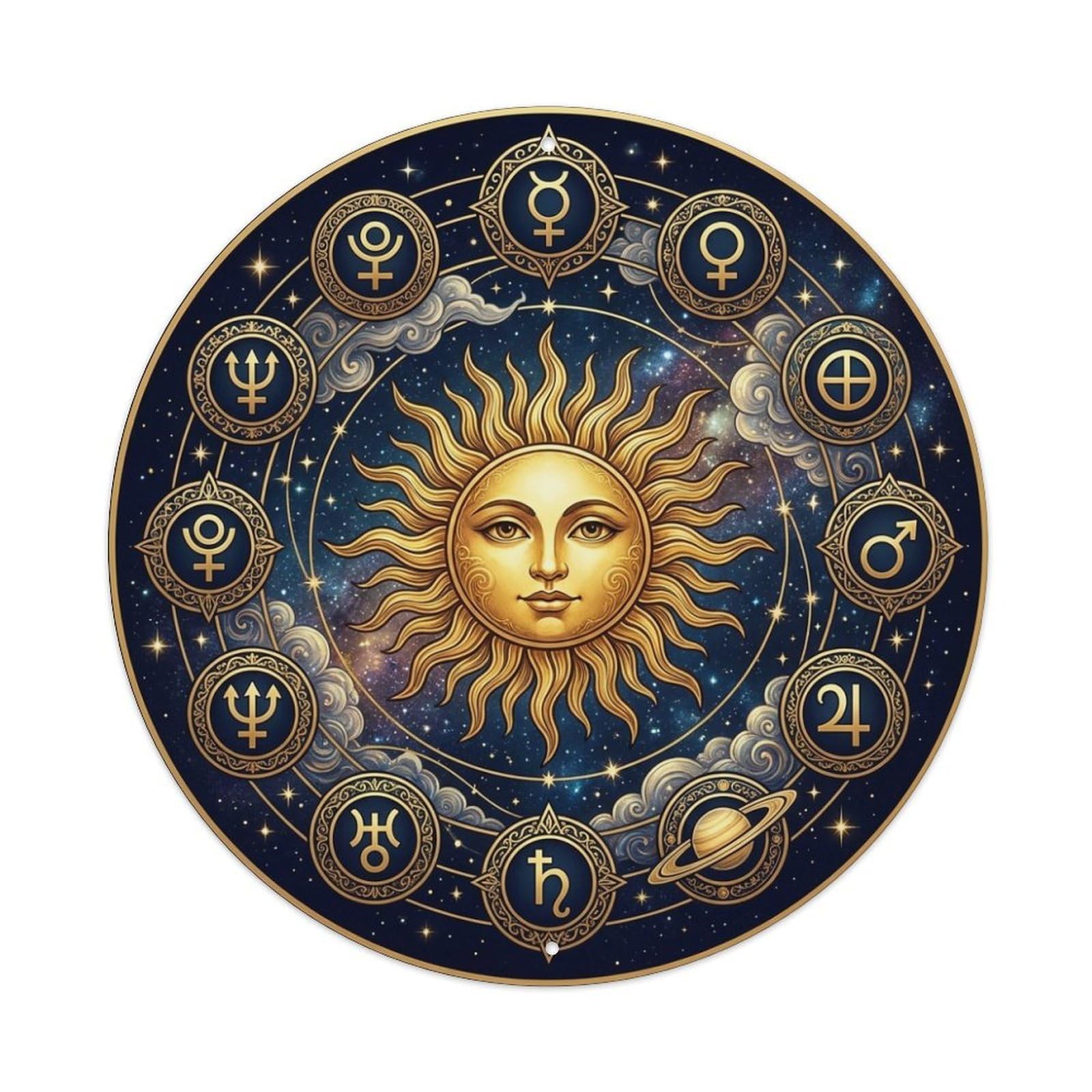 Planetary Symbols Zodiac Celestial Astrology Wheel Metal Tin Sign