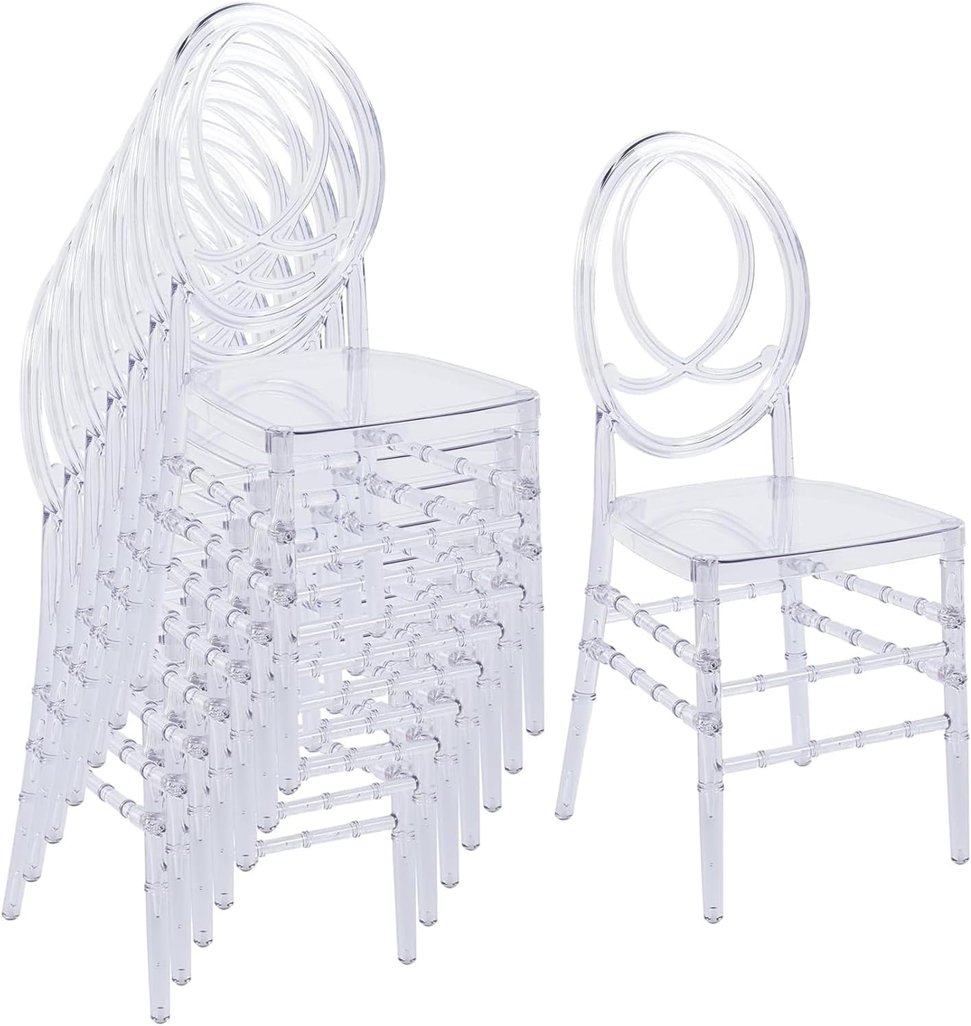 Clear Acrylic Chiavari Chairs, Modern Dining Chairs Set of 48, Accent Event Ghost Chairs for Wedding Party Event Reception Oval High-Back